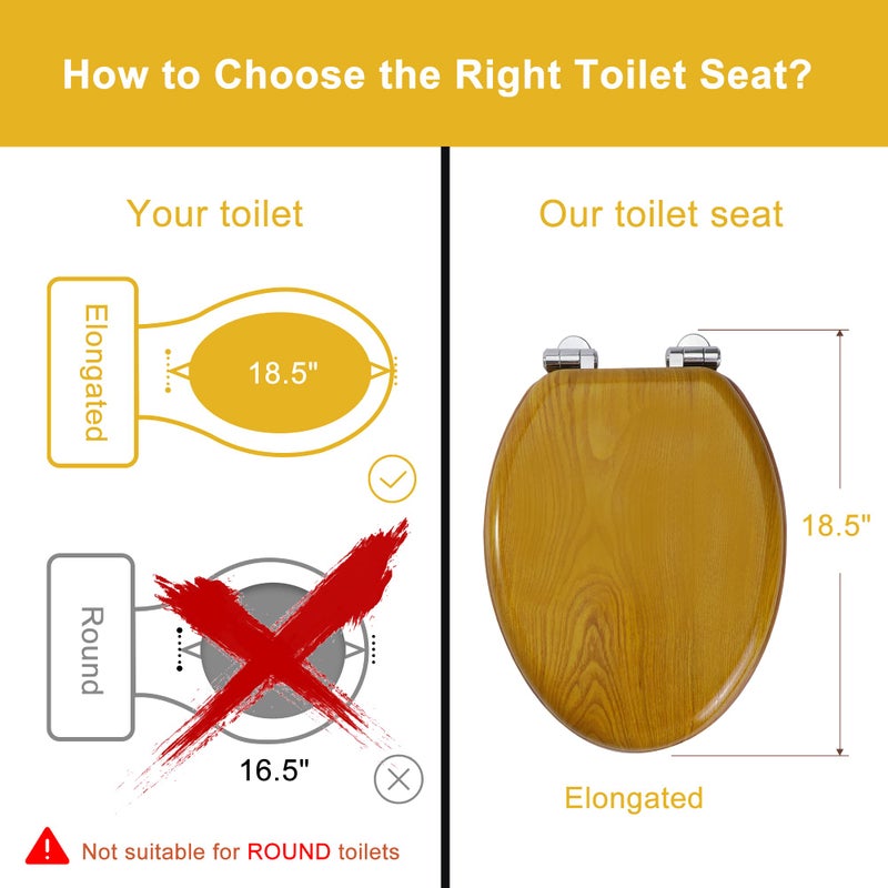 Angel Shield Wood Veneer Natural Toilet Seat with Quiet Close, Easy Clean, Quick-Release Hinges (Elongated, Oak) - Image 2